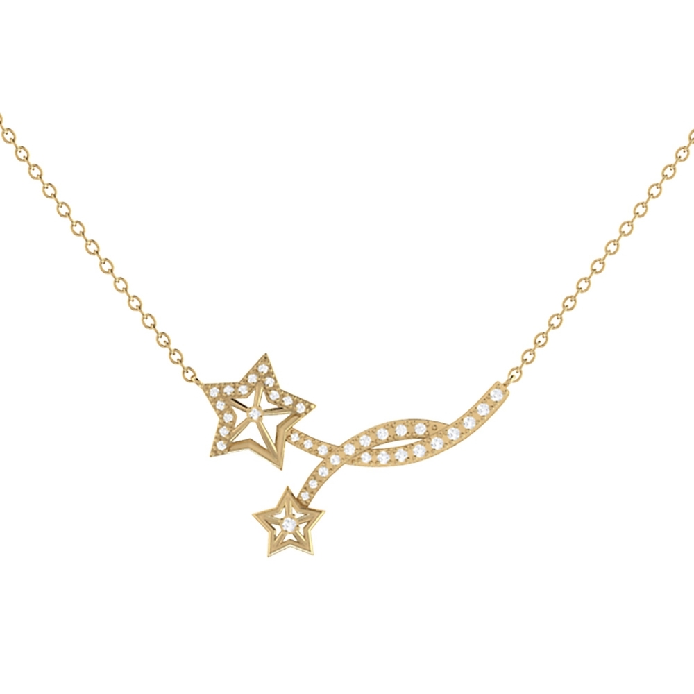Handmade Divergent Stars Diamond Necklace in 14K Yellow Gold